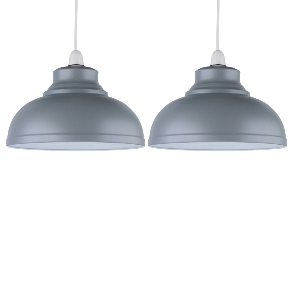 image 1 of Set of 2 Dome - Grey Easy Fit Metal Pendant Shades Grey
