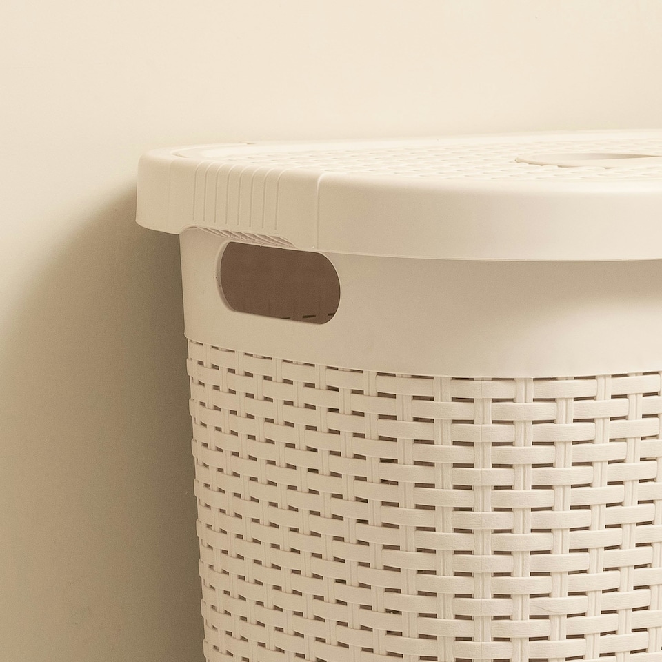 image 1 of Addis Rattan Effect 50L Laundry Hamper - Cream