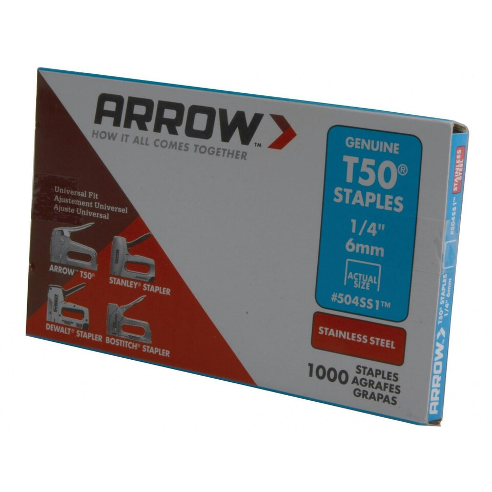 Arrow T50 Stainless Steel Staples - Multi Colour - 6mm - 1/4in