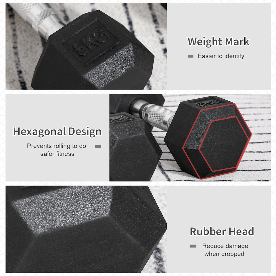 image 1 of HOMCOM Hexagonal Dumbbells Kit Weight Lifting Exercise for Home Fitness 2x5kg