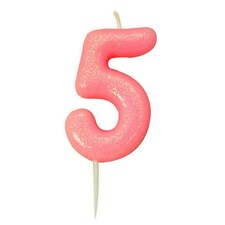 Anniversary House Glitter 5th Birthday Pick Candles - Pink - One Size