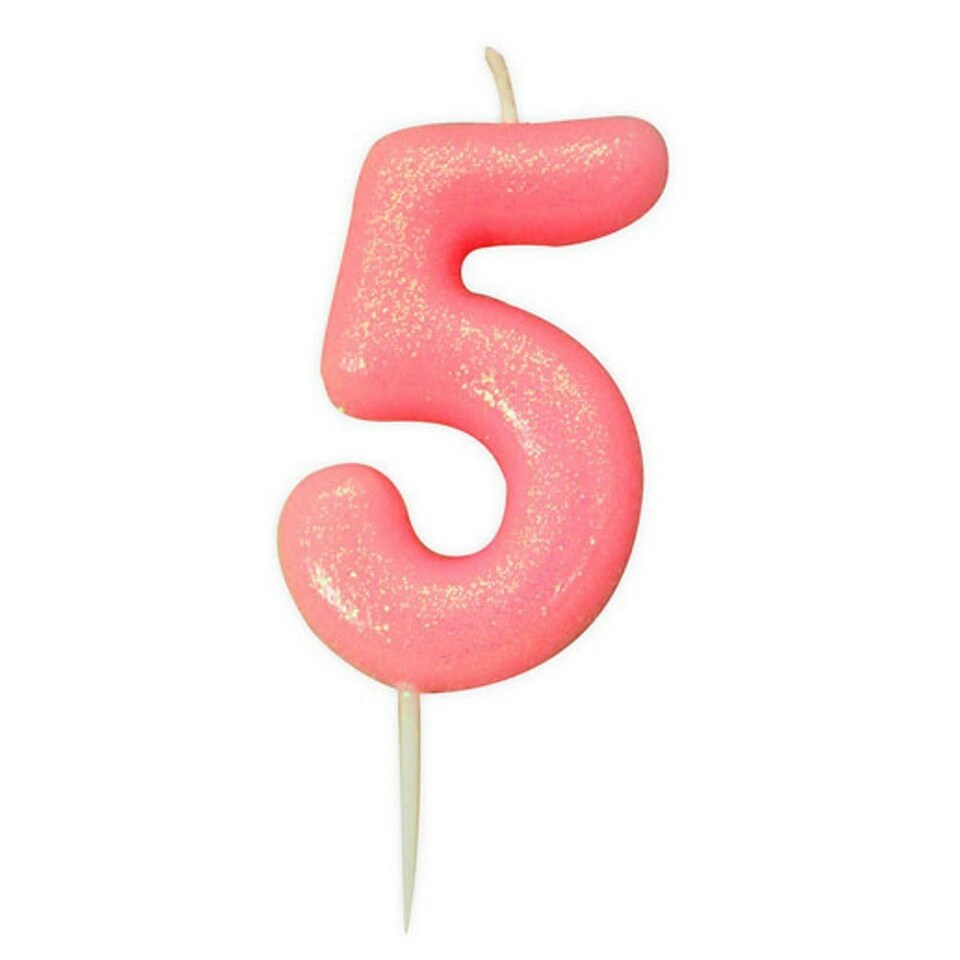 Anniversary House Glitter 5th Birthday Pick Candles - Pink - One Size