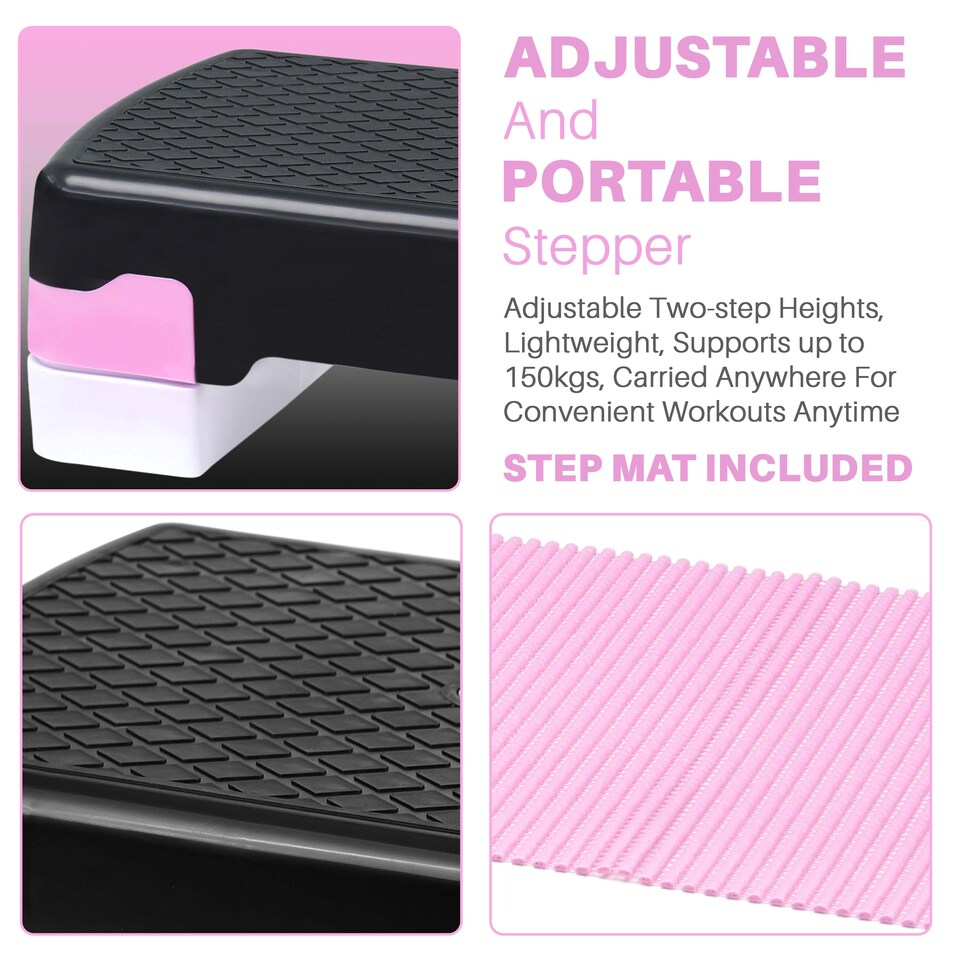 image 1 of Aerobic Stepper Yoga Step Board Gym Fitness Exercise Cardio Adjustable Blocks Pink