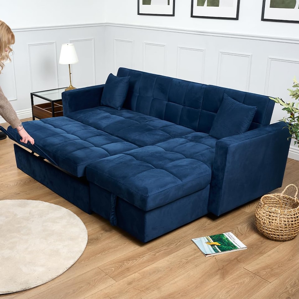 image 1 of Bargainia Milo 3 Seater Velvet Corner Sofa Bed Living Room