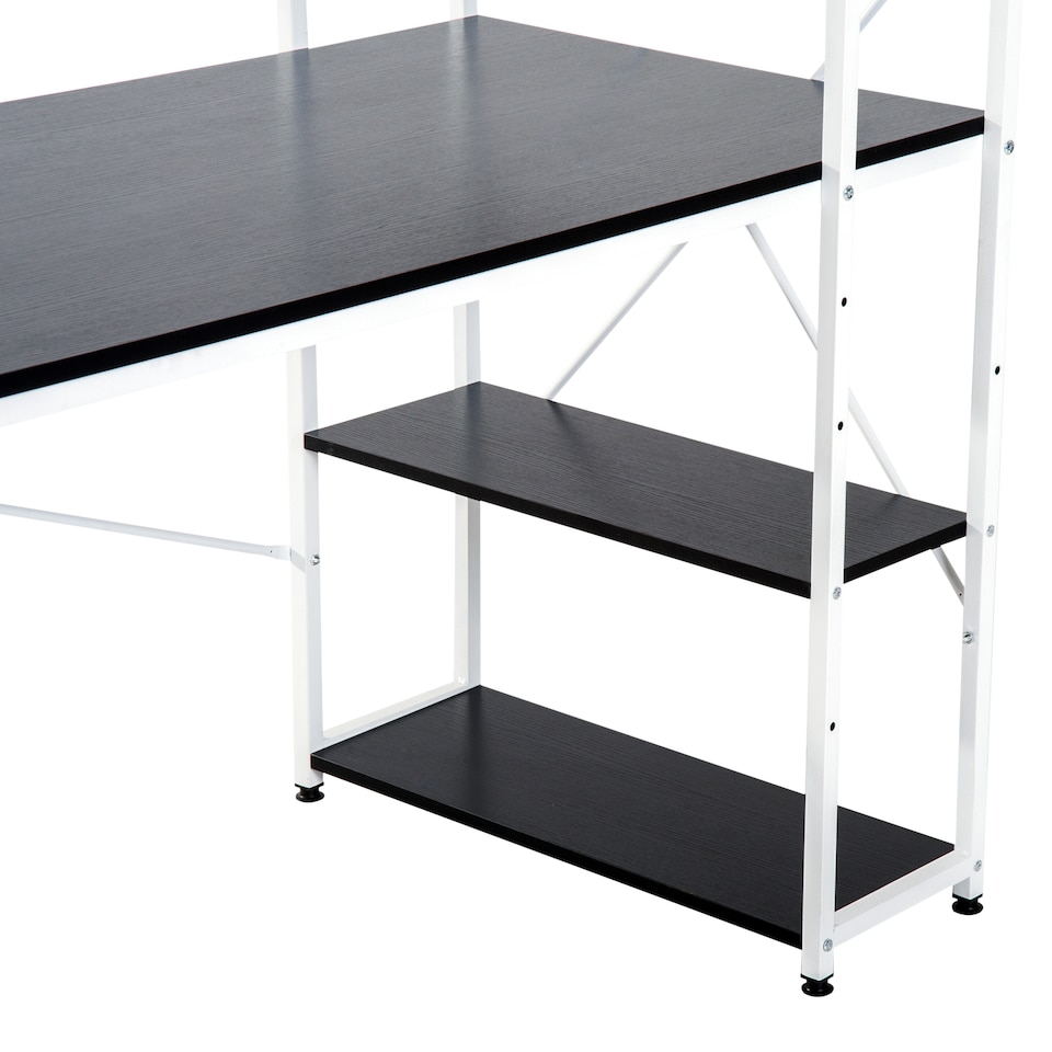 image 1 of HOMCOM Computer Desk with Storage Shelves on Left or Right, Industrial Reversible Writing Desk for Home Office, Study, Easy Assembly, 120 x 64 x 121cm, Black and White