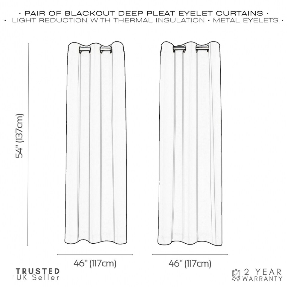 image 1 of Grey Eyelet Curtains - Thermal Blackout Curtains - 66 x 72 Inch Drop - 2 Panel | Grey | One Size