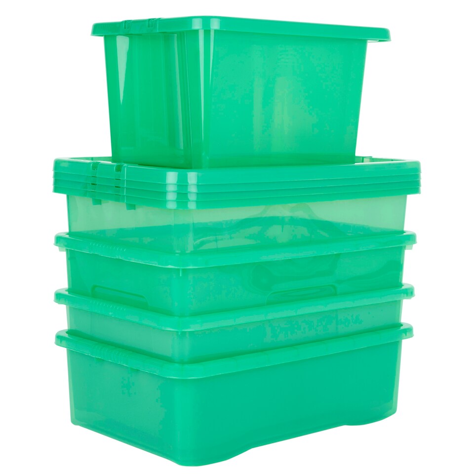 image 1 of Wham Crystal 5 x Multisize Stackable Plastic Storage Boxes with Lids Tint Leprechaun Green Green