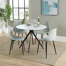Aspen, Round Dining Table, White Painted Top With Black Pedestal Leg Frame White