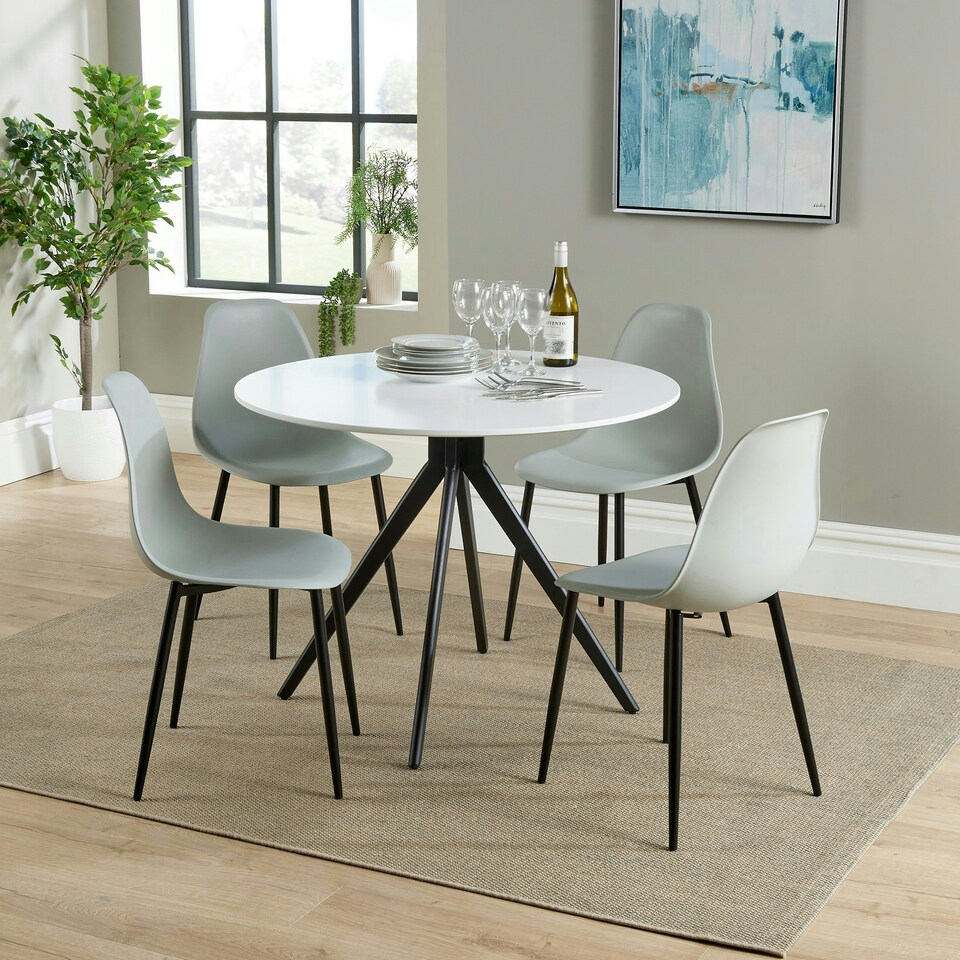 image 1 of Aspen, Round Dining Table, White Painted Top With Black Pedestal Leg Frame White