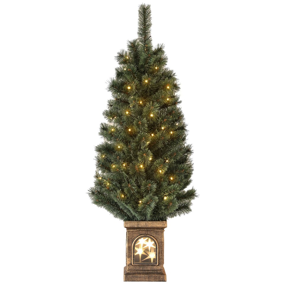 image 1 of HOMCOM 4ft Artificial Christmas Tree with 80 Warm White LED Lights Remote