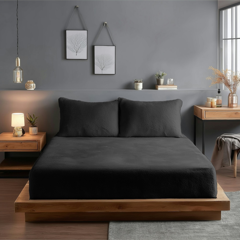 image 1 of Teddy Fitted Sheet 30cm Extra Deep Soft Cuddly Soft Touch Bedding | Grey | King