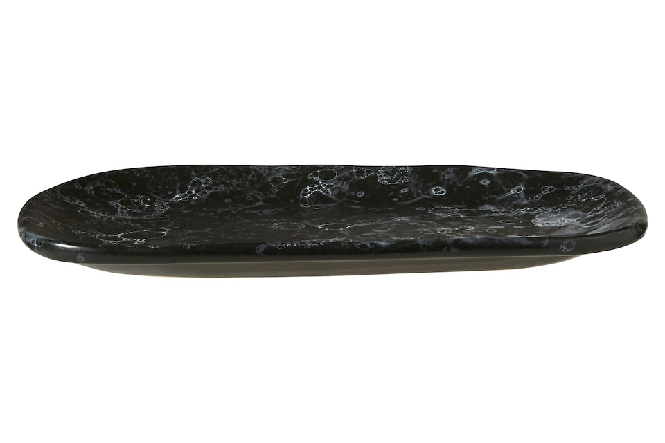 image 1 of Interiors By Premier Small Black Marble Effect Serving Platter,Stoneware Food Platter With Irregular Oval Design,Dinner Platter