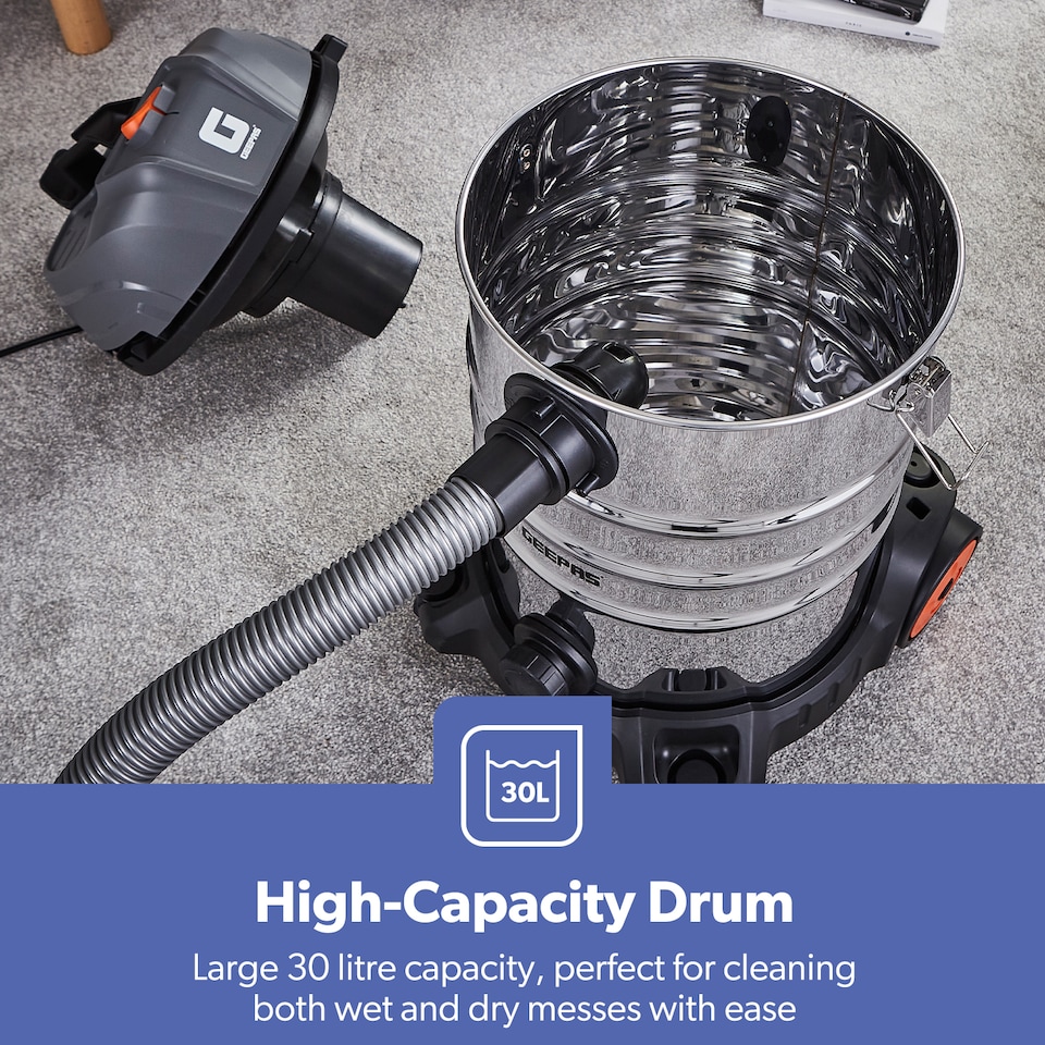 image 1 of GEEPAS 30L Wet & Dry Drum Vacuum Cleaner,  1400W