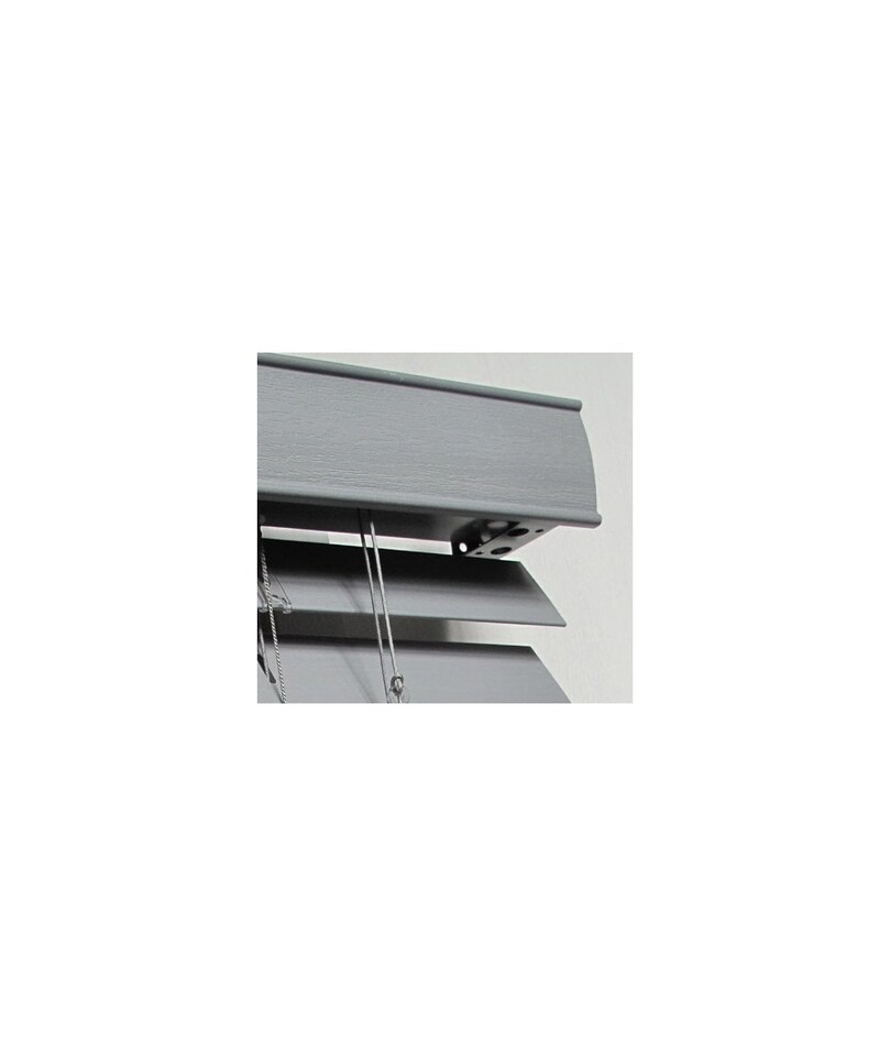 image 1 of 50mm Slat Grey Grained Faux Wood Venetian Blind With Strings 150cm Drop | Grey | Grey