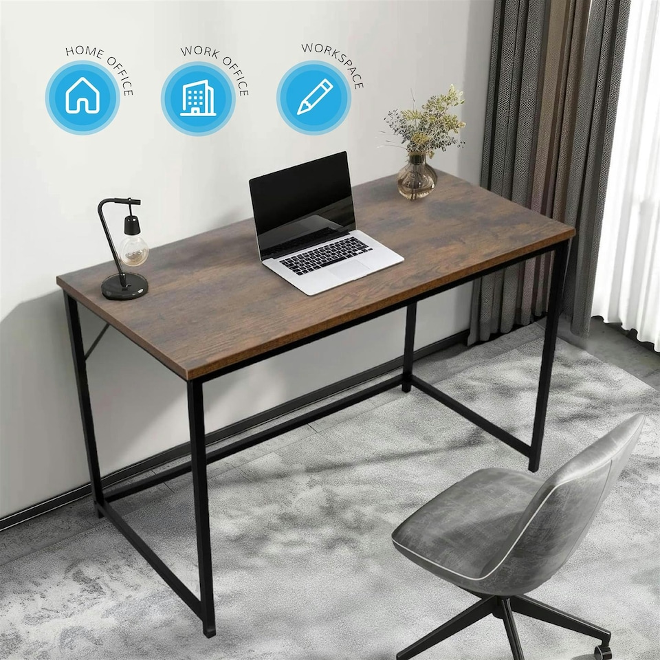 image 1 of Desk Computer PC Laptop Home Office Work Desk 120cm, Study Brown Rustic Style Brown