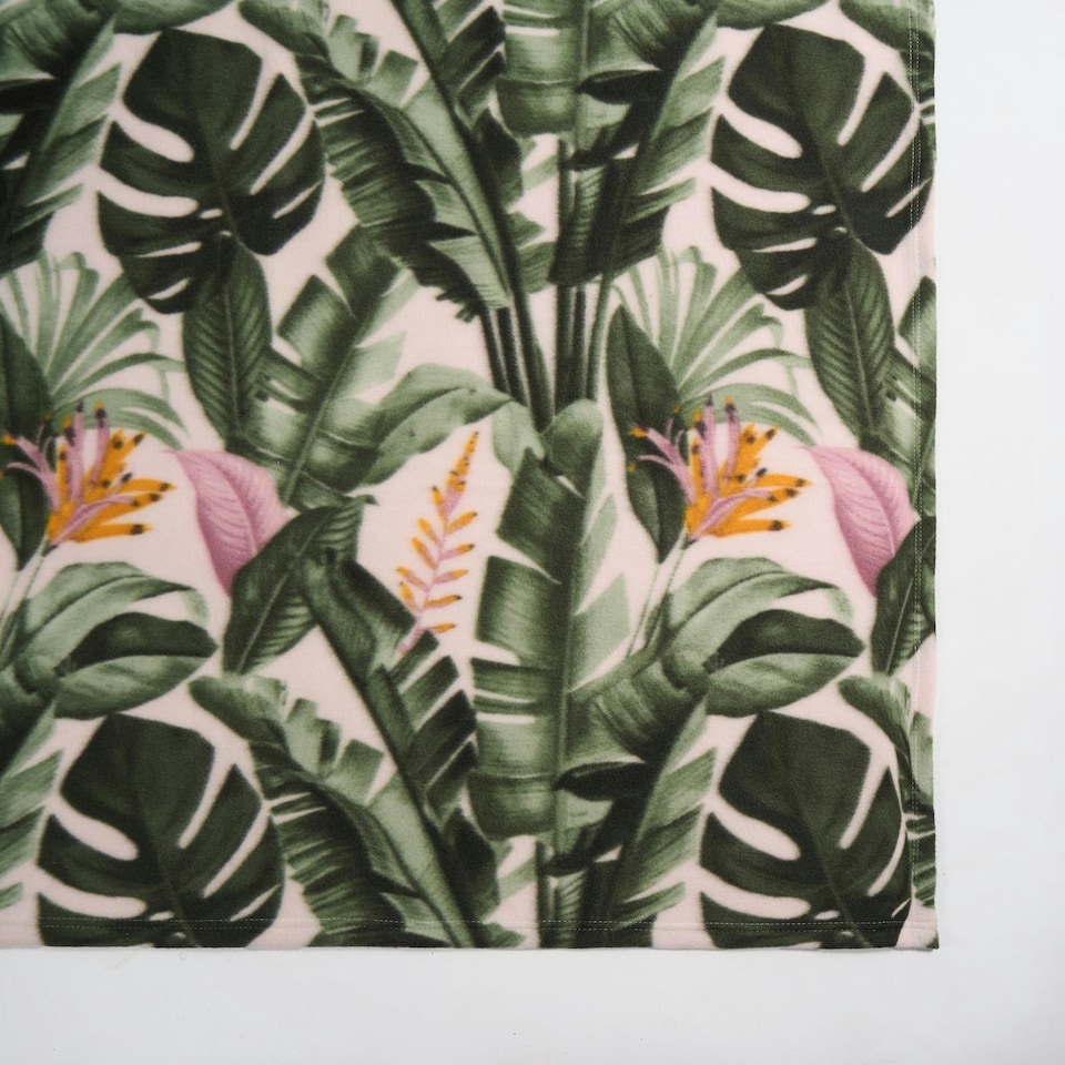 image 1 of OHS Tropical Floral Print Soft Polar Fleece Blanket Throw, 120x150cm - Green
