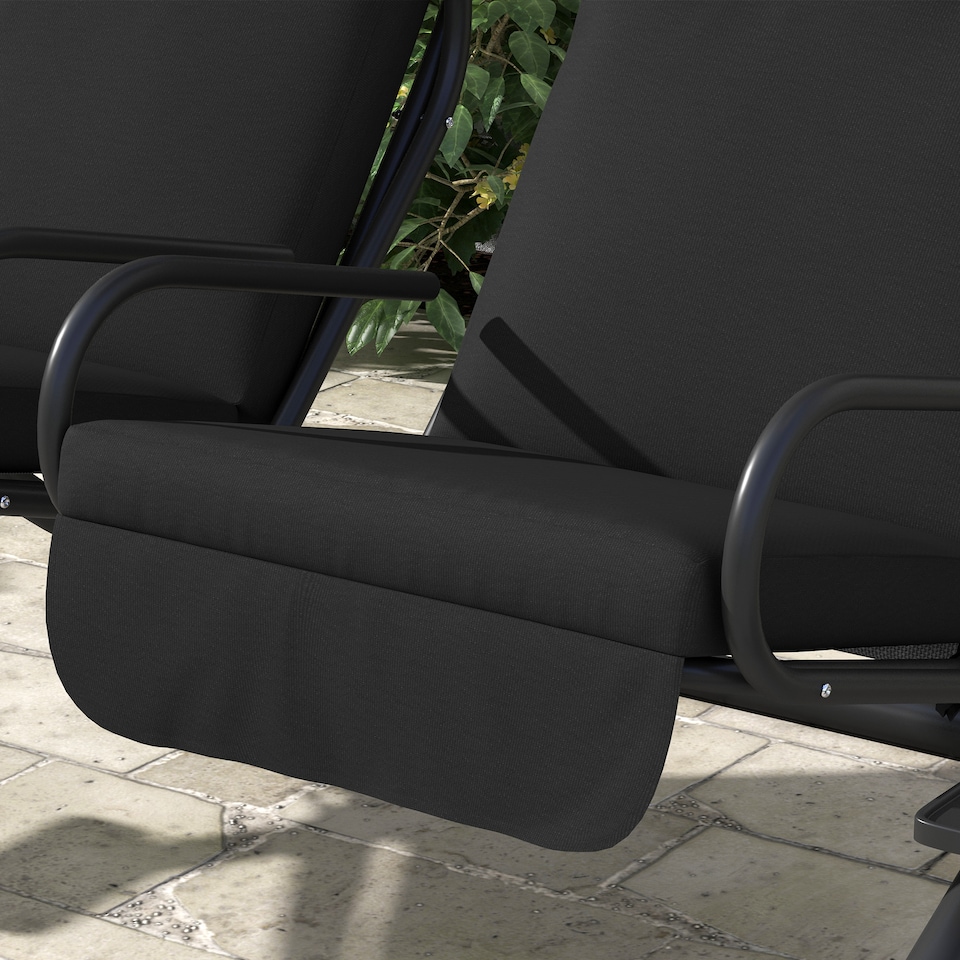 image 1 of Outsunny Canopy Swing 2 Separate Relax Chairs w/ Handrails, Cup Holders | Black | Black | L