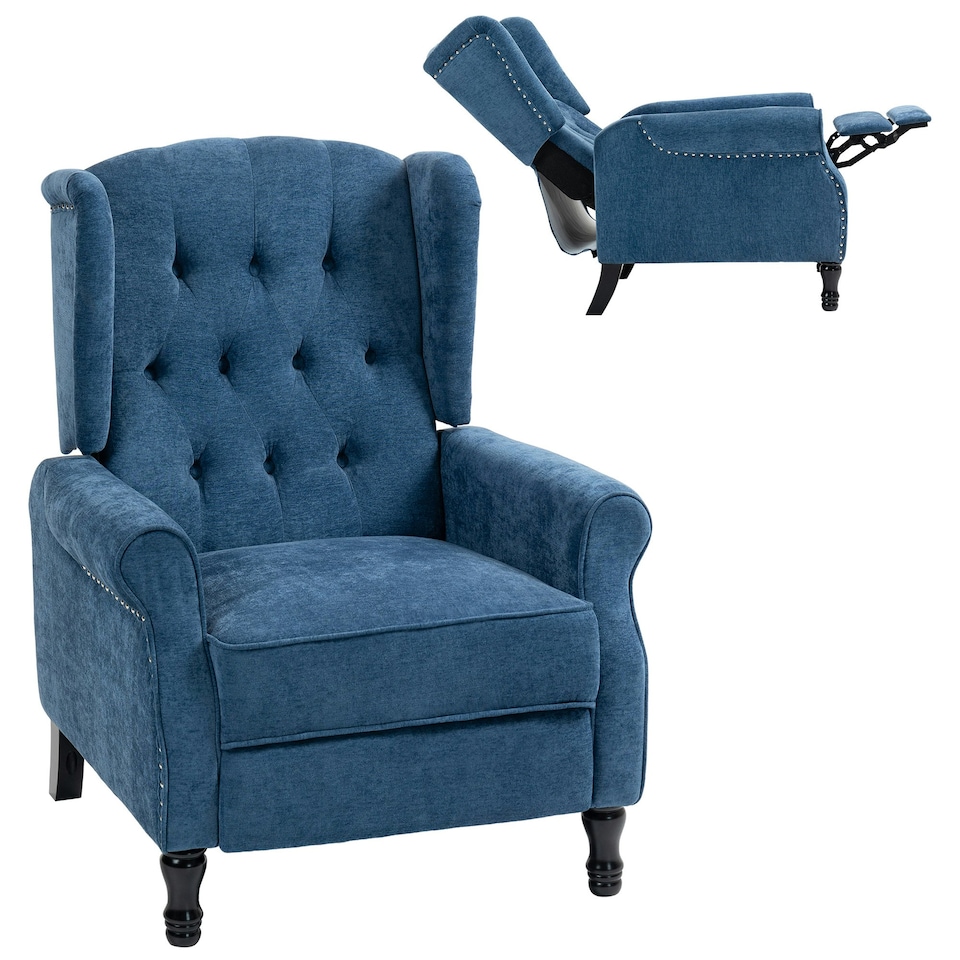 image 1 of HOMCOM Manual Reclining Armchair Recliner with Footrest Royal Blue Blue