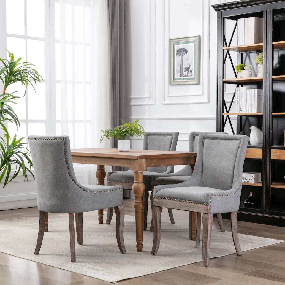 image 1 of Bewley Set of 4 Vintage Upholstered Dining Chairs with Wood Legs
