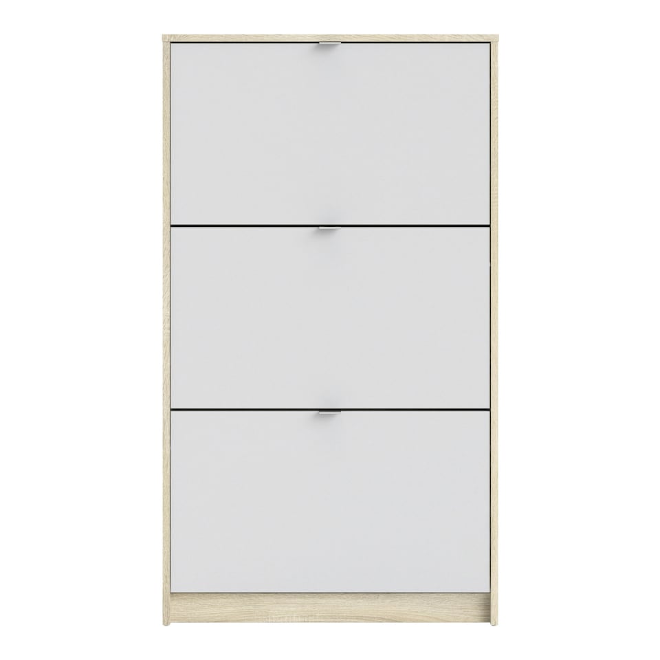 image 1 of Shoes Shoe Cabinet 3 Flip Down Doors and 2 layers Oak structure White