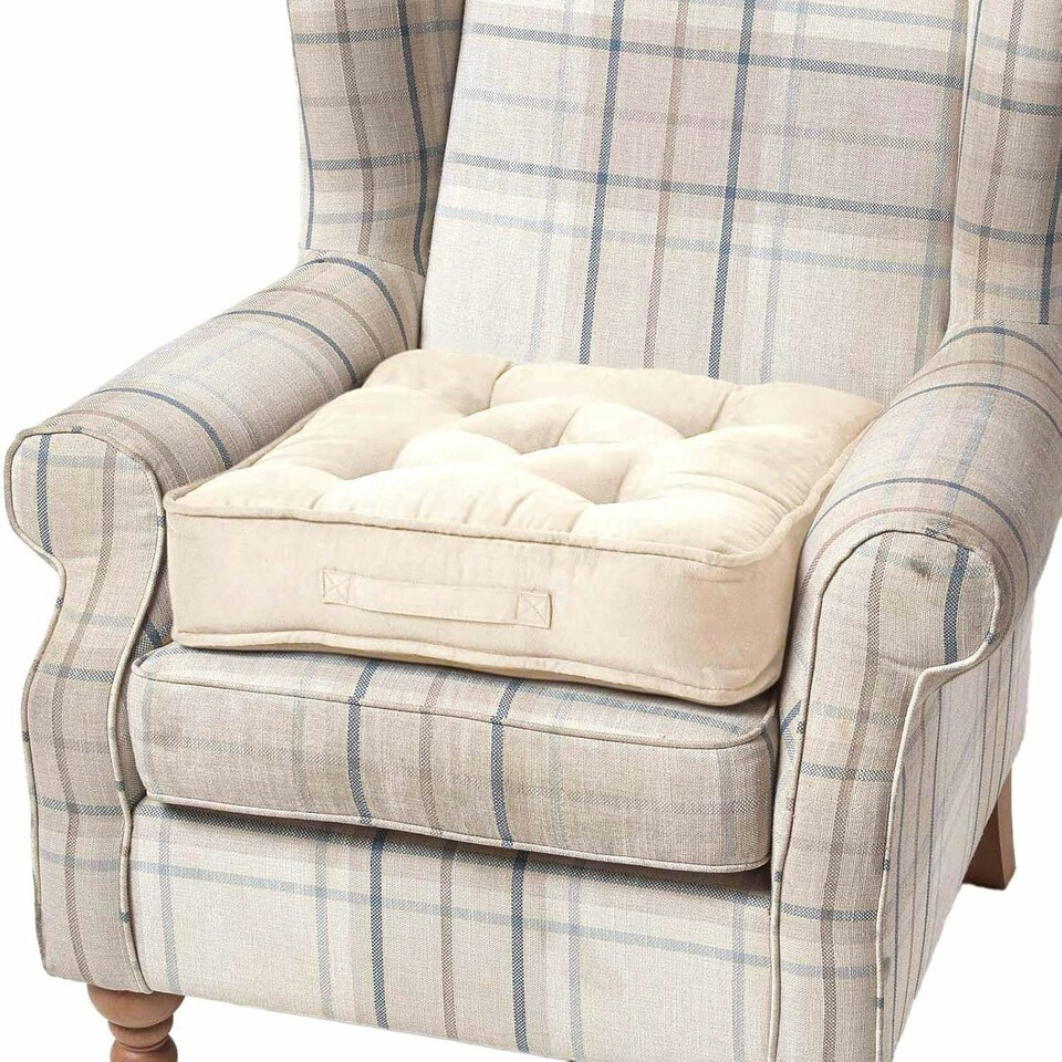 image 1 of Homescapes Cream Faux Suede Armchair Booster Cushion Cream