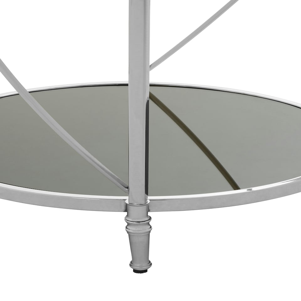 image 1 of Black Mirrored Side Table By Couch,Geometric Round Table,Spacious Bedside Table,Silver Decorative Table Silver