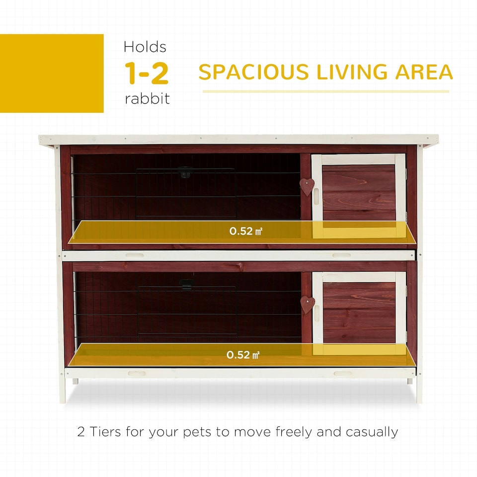 image 1 of PawHut Rabbit Hutch, Guinea Pig Cage 2-Tier Bunny House w/ No-Leak Trays