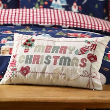 Catherine Lansfield Merry Christmas Cross Stitch 30x50cm Cushion Natural Cream | Natural | 30 x 50 cm