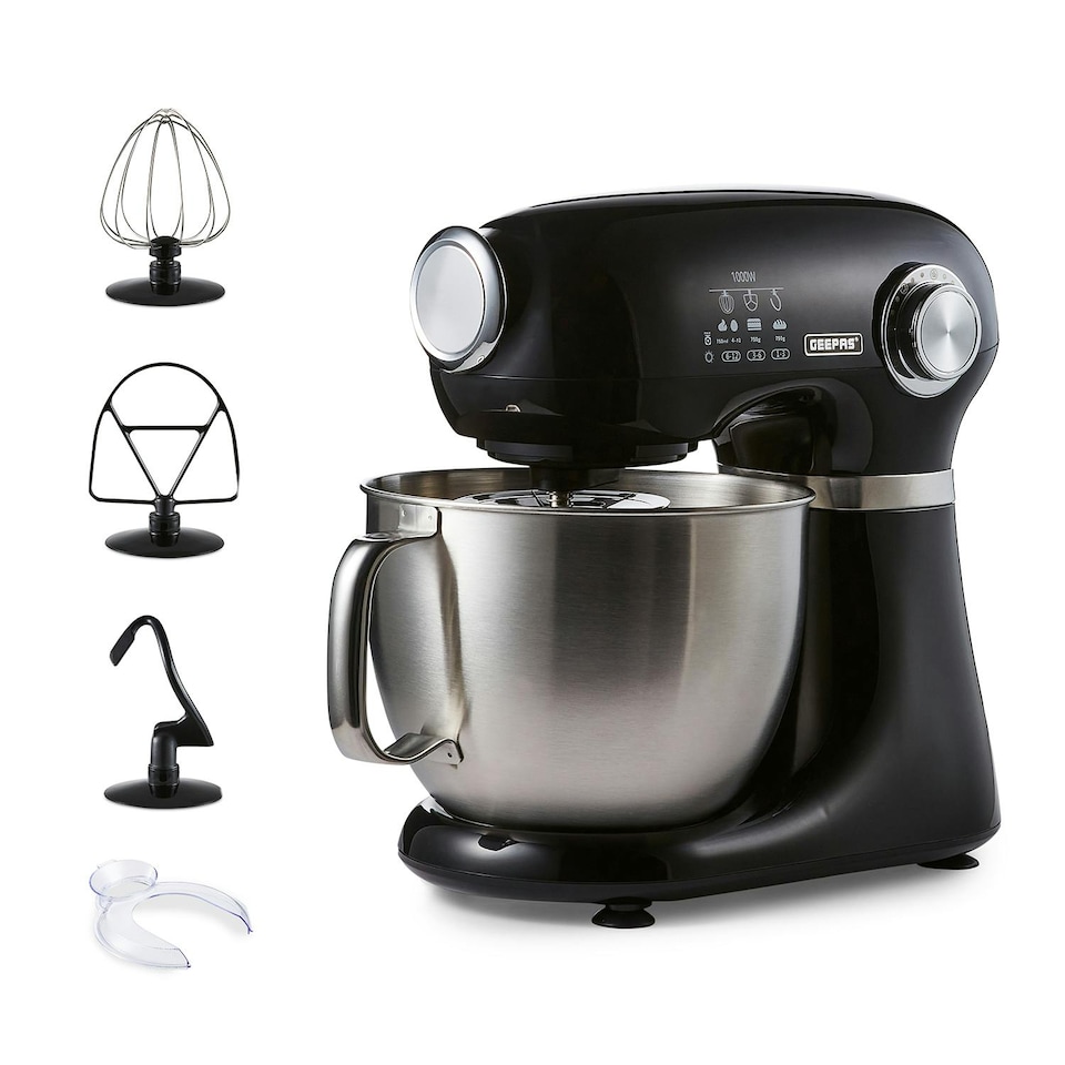 image 1 of GEEPAS 1000W Stand Tilt-Head Food Mixer, 5L With Dough Hook, Whisk, Beater | Black