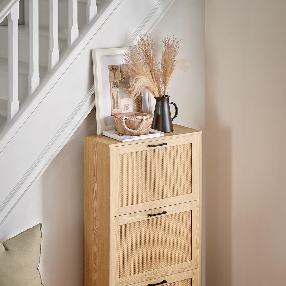 image 1 of SoBuy 3 Flip-Drawer Shoe Cabinet, Light Oak, 23.6x9.4x50.0 in, 24.5 kg - FSR155-N