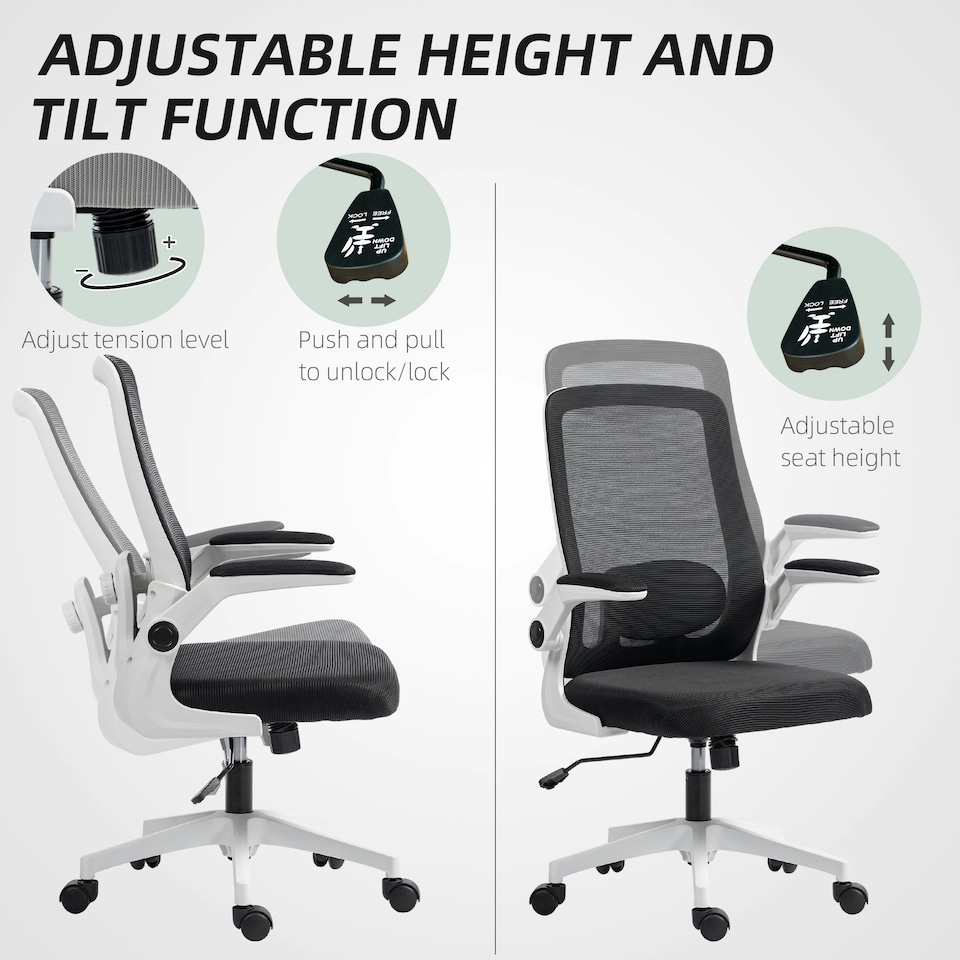 image 1 of HOMCOM Mesh Desk Chair with Tilt Function, Lumbar Support Black