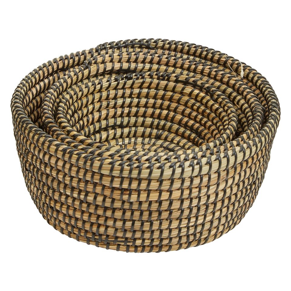 image 1 of Lidi Set Of Three Straw Baskets With Black Detail Black