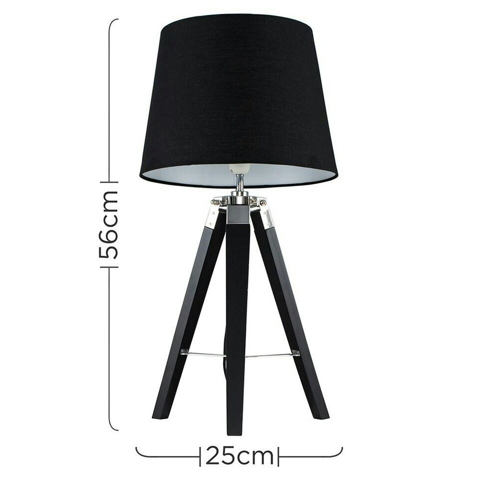 image 1 of ValueLights Modern Black Wood And Silver Chrome Tripod Table Lamp With Black Light Shade