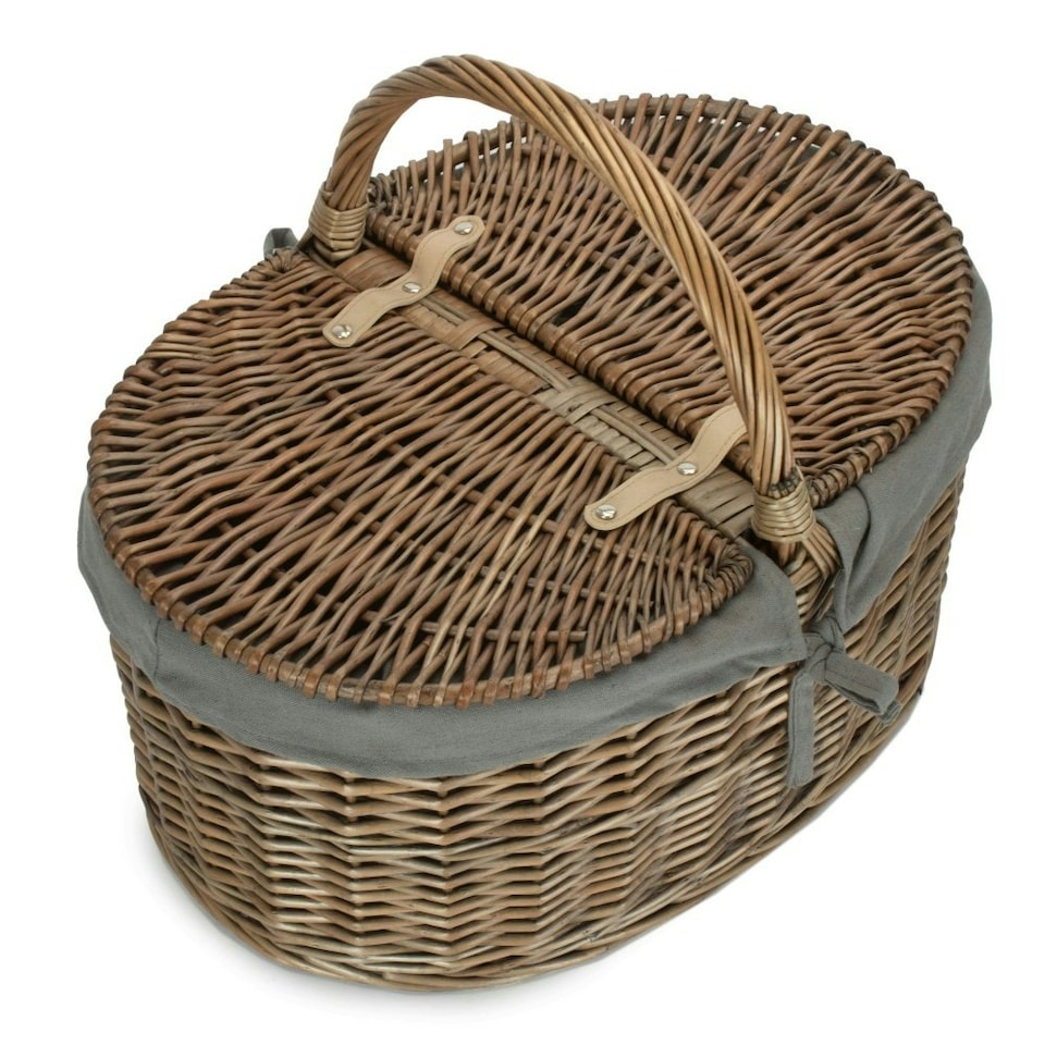 image 1 of Antique Wash Deep Oval Picnic Basket with Lining Grey | Grey | One Size