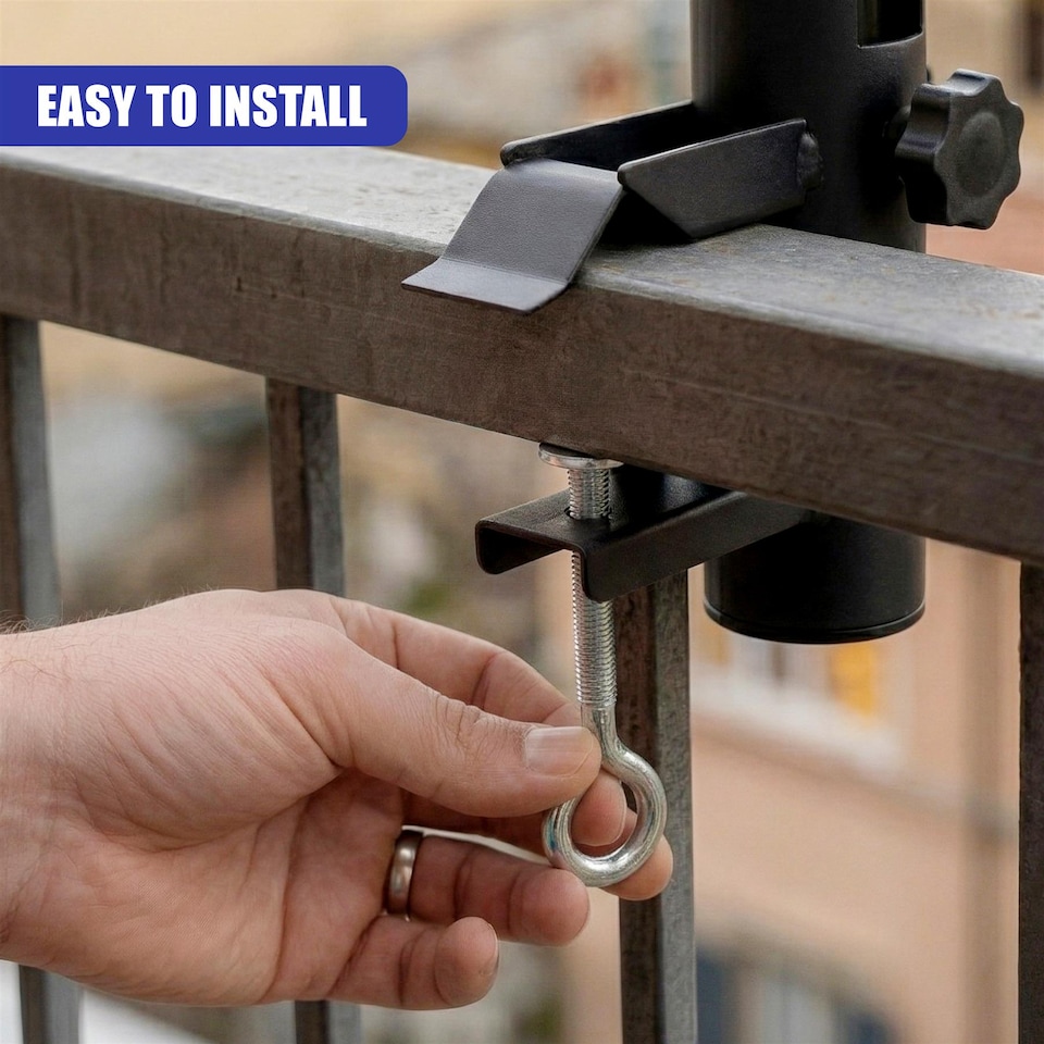 image 1 of GEEZY Metal Balcony Parasol Clamp 33-38mm Adjustable Galvanised Steel Fence Railing Holder