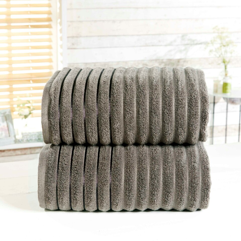 image 1 of Ribbed Pure Cotton Bath Towels Super Soft and Absorbant Grey | Bath towel