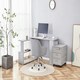 image 7 of Grey Office Desk L-shaped with Grey Velvet Upholstered Chair and Storage Drawers Grey