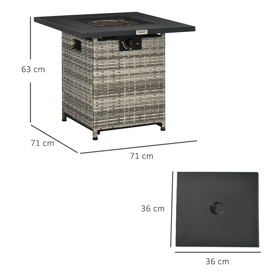 image 1 of Outsunny Fire Pit Table w/ Rain Cover, Mesh Lid & Lava Stone, 40,000 BTU