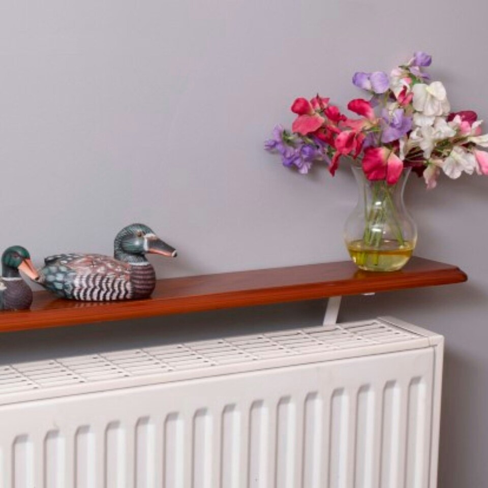 image 1 of Greenhurst Easy Fit Radiator Shelves, 60/91/115cm, Oak Finish – No Drilling Needed Brown | Oak | 91