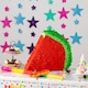 image 5 of Pinatas Watermelon Cardboard Pinata, Stick and Blindfold Set - W42cm x D9cm x H36cm - Red
