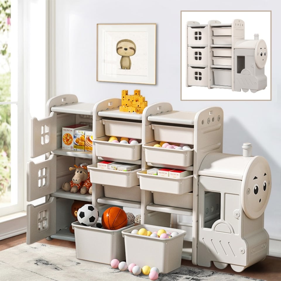 image 1 of Living and HomeTrain-Shaped Toy Storage Rack with Drawers - 96*33*85cm
