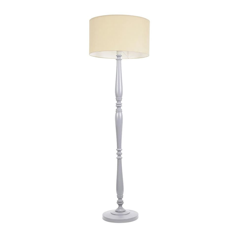 image 1 of ValueLights Victoria Grey Wood Floor Lamp Cream Shade