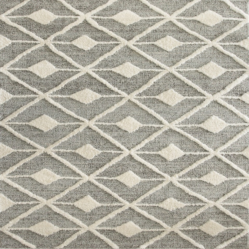 image 1 of KUKOON Grey Cream Diamond Loop Pile Living Room Area Rug 190cm x 280cm Grey