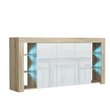 Sideboard 164cm White Gloss Doors Oak Matt Body Free LED | Multi | Oak