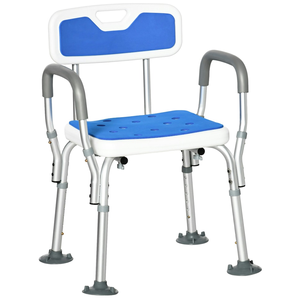 image 1 of HOMCOM EVA Padded Shower Stool with Arms and Back, 4 Suction Foot Pads Blue