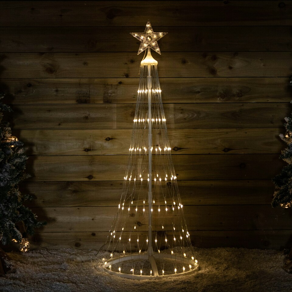 image 1 of 1.35m Light up Christmas Cone Tree with 160 Warm White LEDs and Timer Function