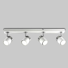 ValueLights 4 Way Straight Bar Ceiling Spotlight Fitting in a Gloss White Finish - Complete 5w GU10 LED Bulbs 3000K Warm White