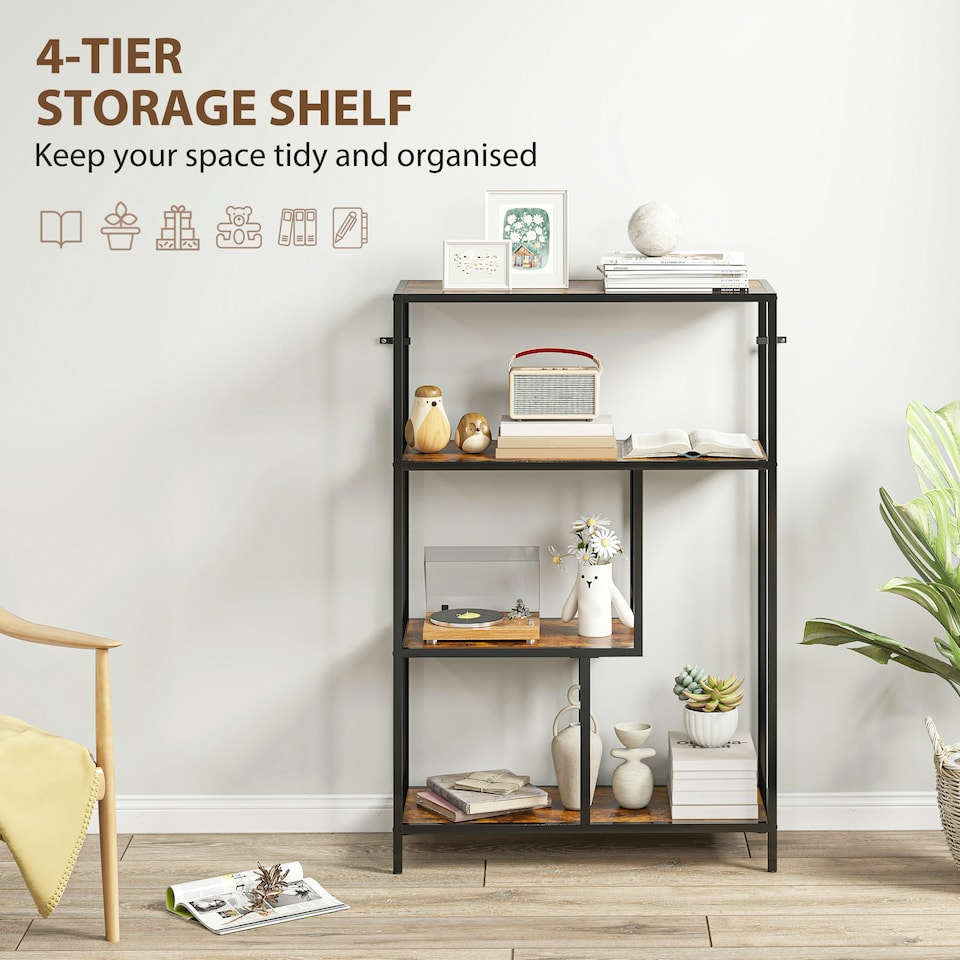 image 1 of HOMCOM Industrial Bookshelf Bookcase w/ Open Shelves for Study Brown