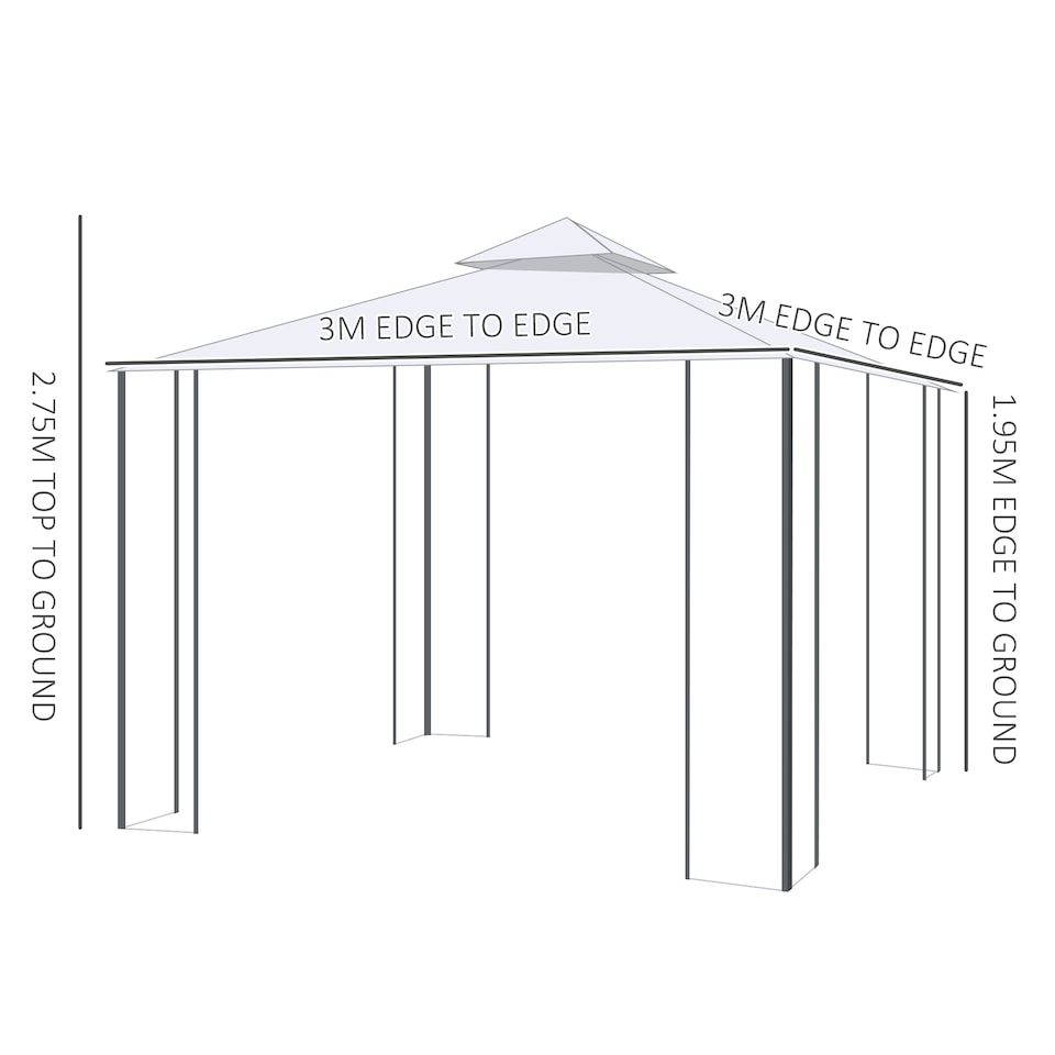 image 1 of Outsunny 3Mx3M Garden Gazebo Double Top Outdoor Canopy Patio Event Party Wedding Tent Backyard Sun Shade with Netting Cream White