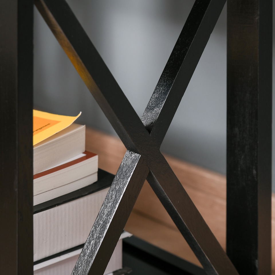 image 1 of HOMCOM End Table, Sofa Side Table with Drawer X Bar Bottom Storage Shelf, Nightstand Bedside Table for Bedroom or Living Room Black | Black